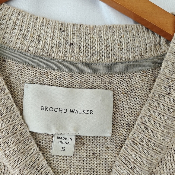 Brochu Walker Hi Low Sleeveless Linen Blend Beige Speckled Sweater Size Small - Picture 5 of 10